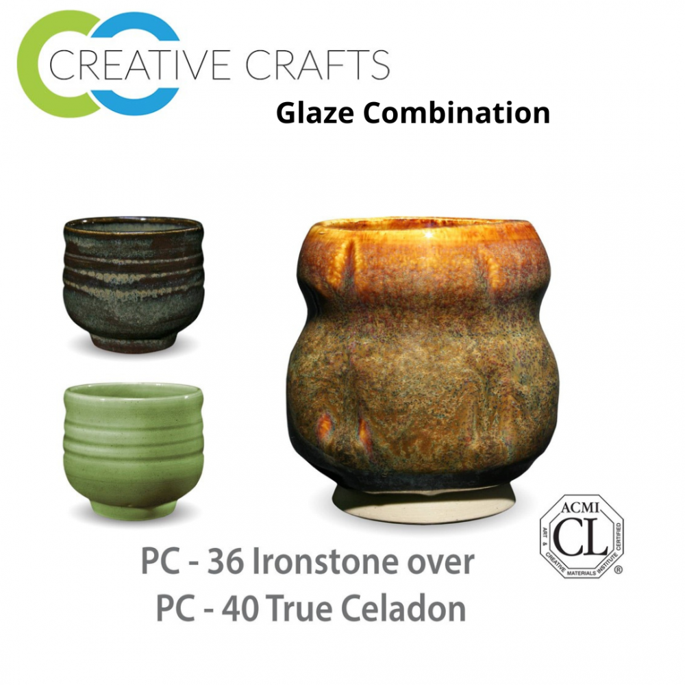Ironstone PC-36 over True Celadon PC-40 Pottery Cone 5 Glaze Combination